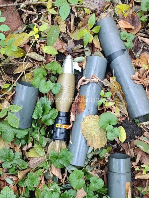 Обнаруженный нашими сапёрами в Курской области арсенал ВСУшников: бесшумная "полька" - польская мина 60 мм (НЕ 60МА), болгарская мина 82 мм (О-832- DU), немецкая ручная граната DM51 A2., болгарская ручная граната GHO, и...