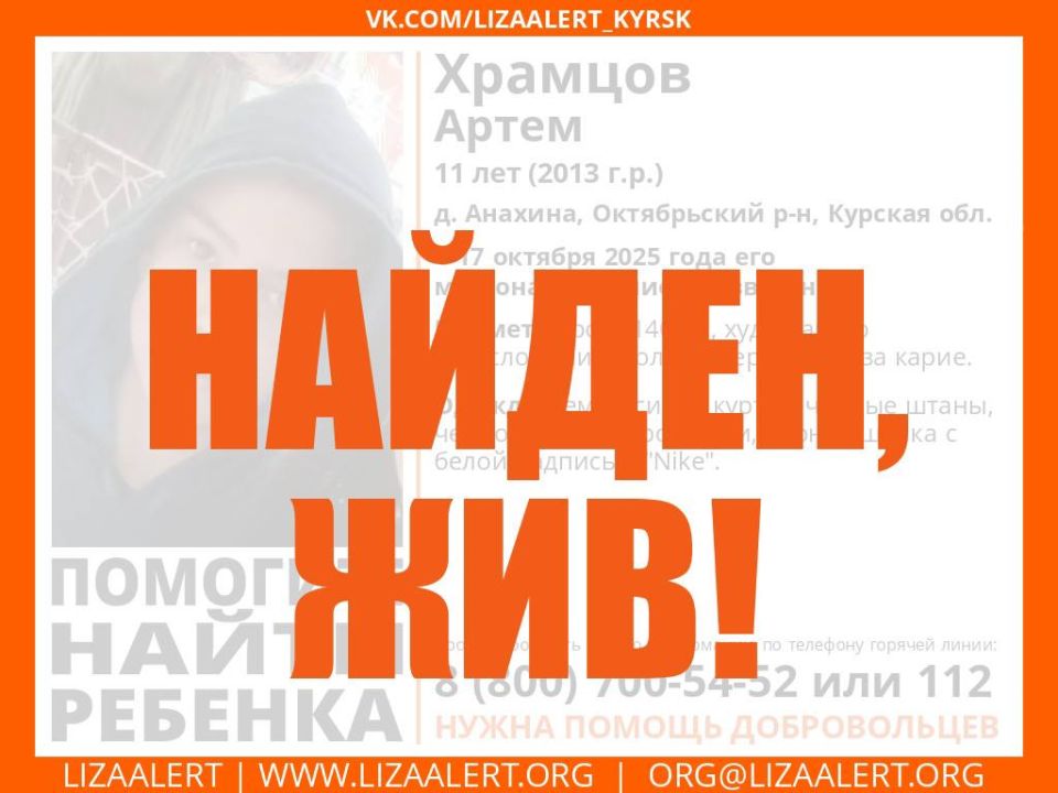 Пропавший в Курской области 11-летний мальчик найден, жив
