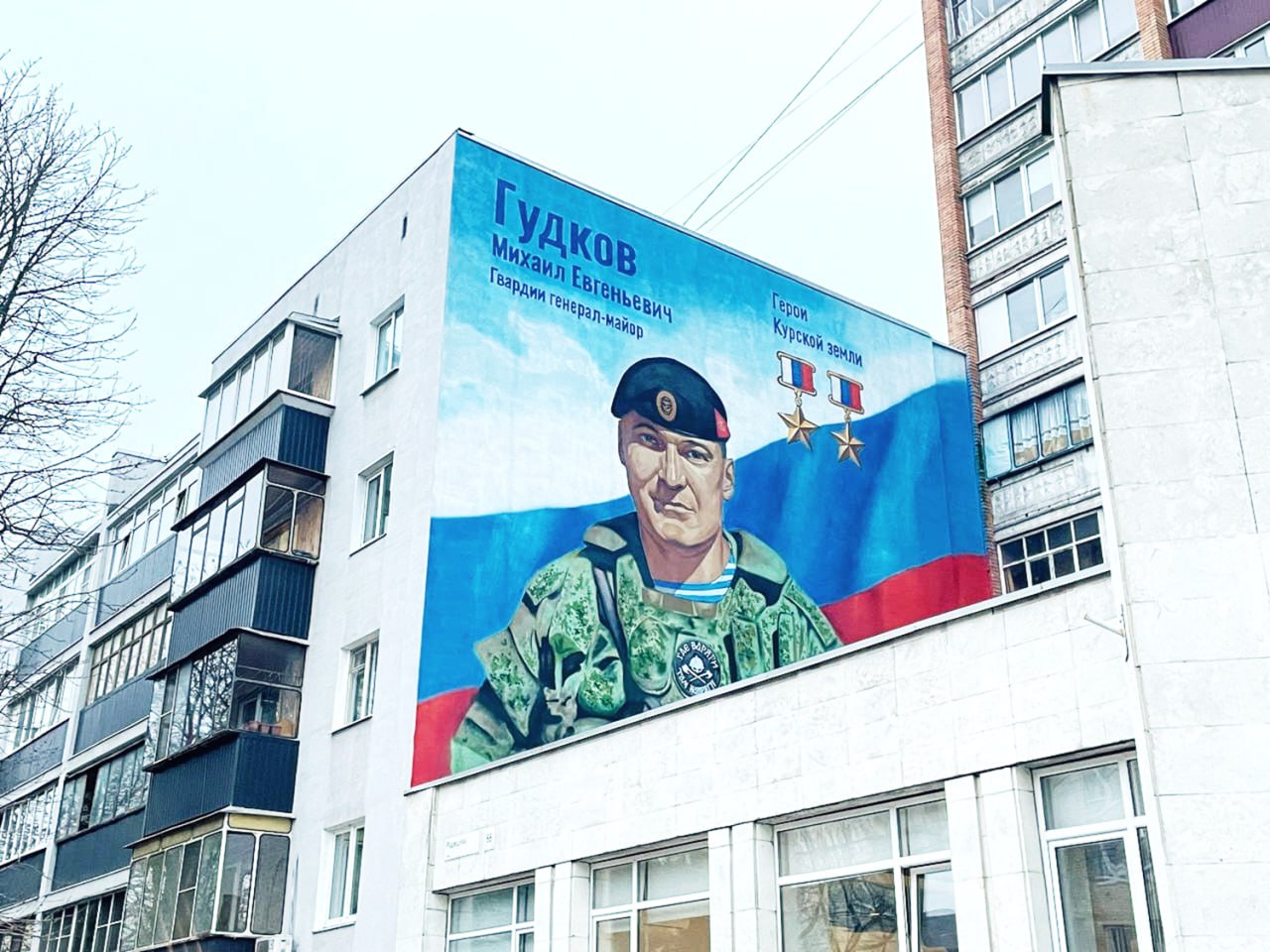 В Курске открыли мурал в честь дважды Героя России Михаила Гудкова В Курске открыли мурал в честь дважды Героя России Михаила Гудкова