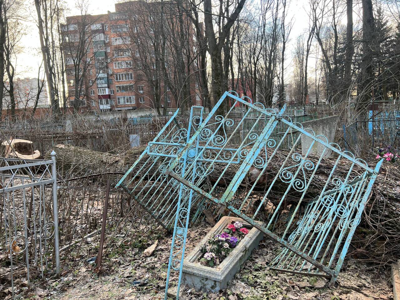 Порывистый ветер, скорость которого доходила до 20 м/с, повалил десятки старых деревьев на Никитском кладбище в Курске Порывистый ветер, скорость которого доходила до 20 м/с, повалил десятки старых деревьев на Никитском кладбище в Курске