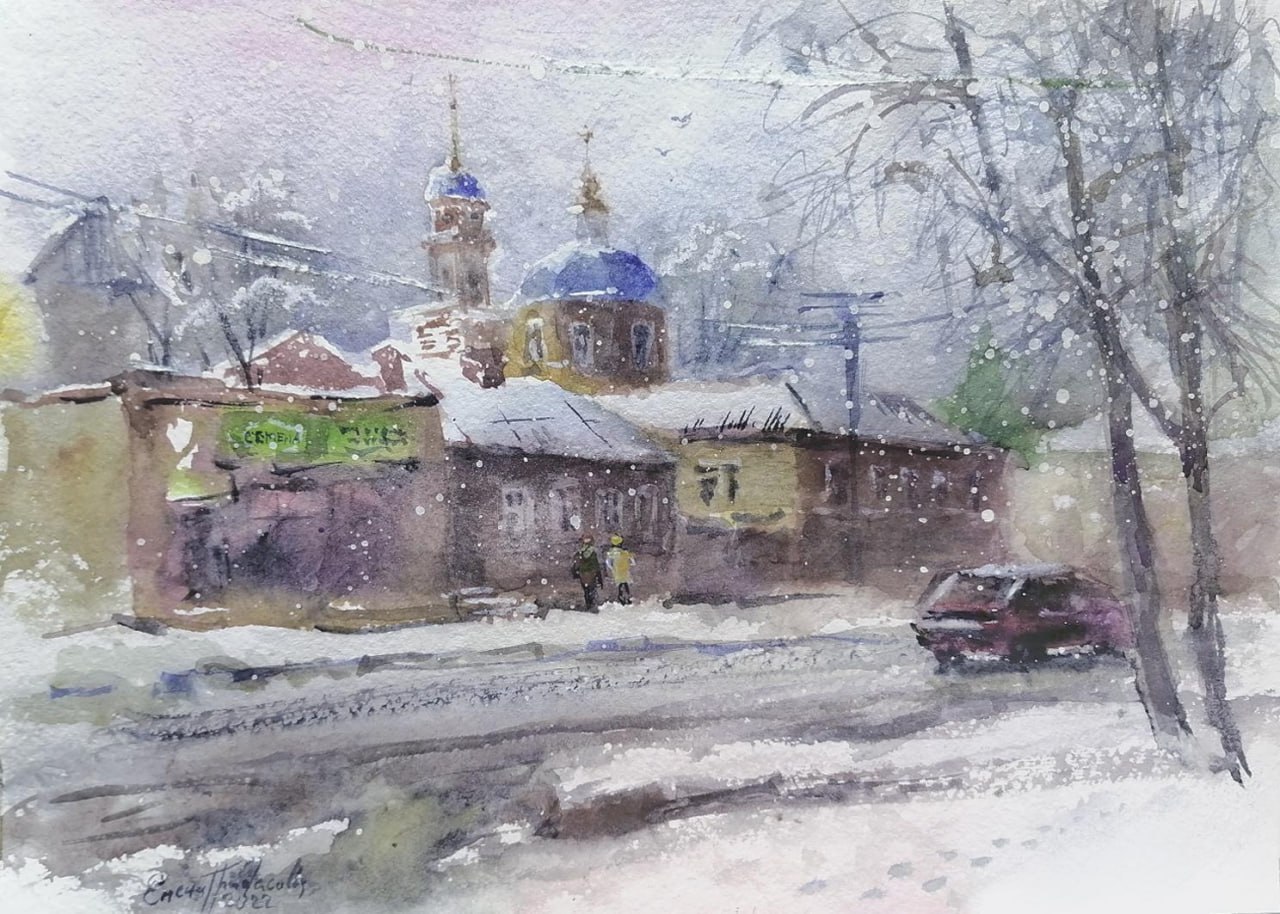 Заснеженный Курск в работах местной художницы Елены Гридасовой Заснеженный Курск в работах местной художницы Елены Гридасовой