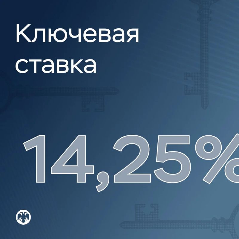 Ключевая ставка — 14,25%. Совет директоров Банка России 19 июня 2026 года принял решение снизить ключевую ставку на 25 б.п., до 14,25% годовых