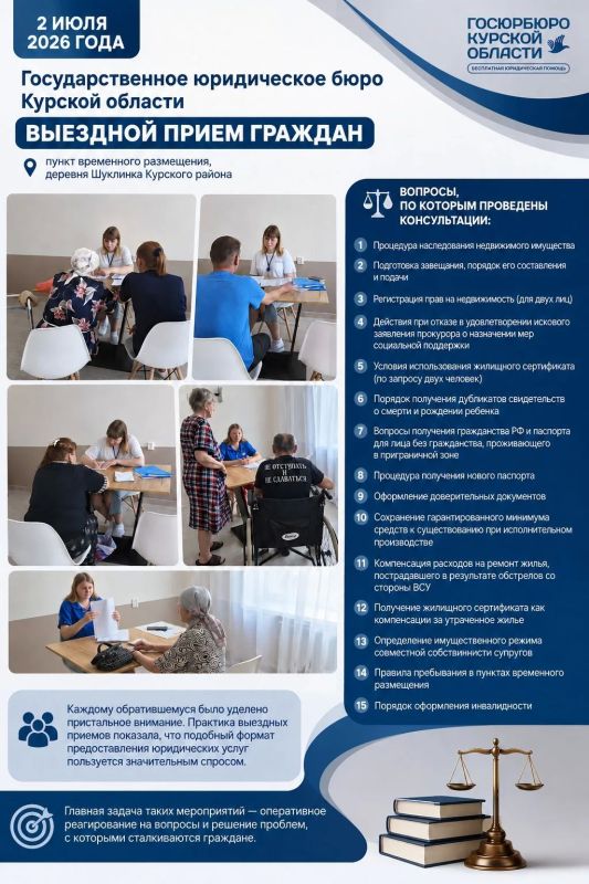 Итоги выезда в пункт временного размещения, расположенный в деревне Шуклинка Курского района