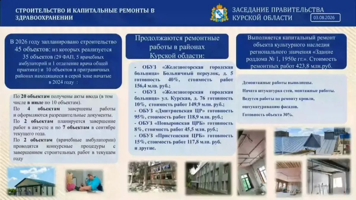 В 2026 году в Курской области строят 45 объектов здравоохранения