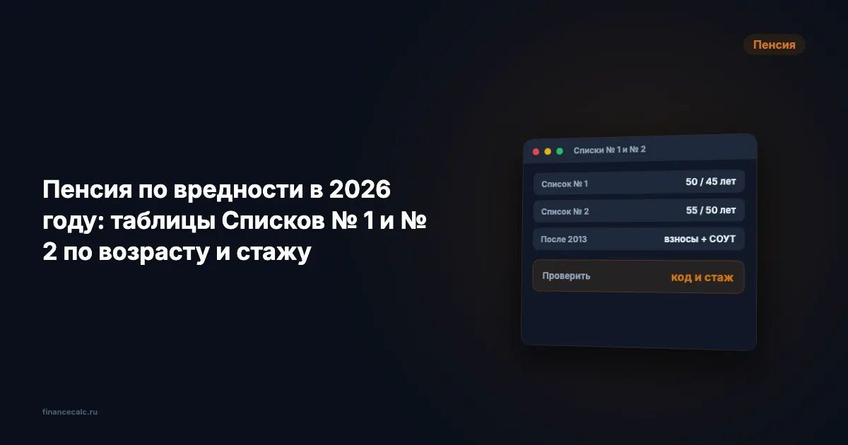 Пенсия по вредности в 2026 году: ключевые аспекты и таблицы Списков № 1 и № 2