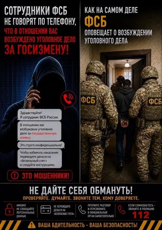 Федеральная служба безопасности России официально заявляет об участившихся попытках вербовки и хищения средств у граждан через звонки в мессенджерах Федеральная служба безопасности России официально заявляет об участившихся попытках вербовки и хищения средств у граждан через звонки в мессенджерах