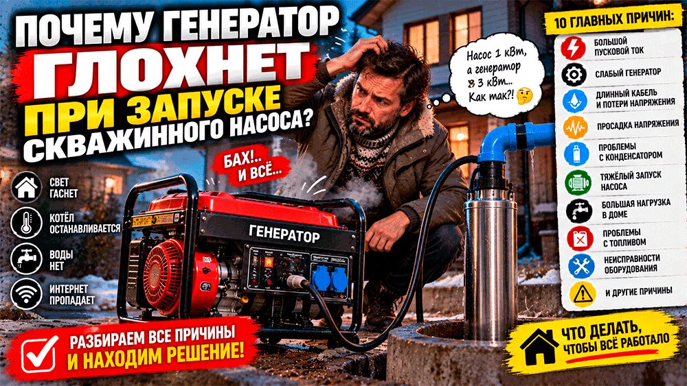 Почему генератор не справляется с насосом: разбираем 10 основных причин