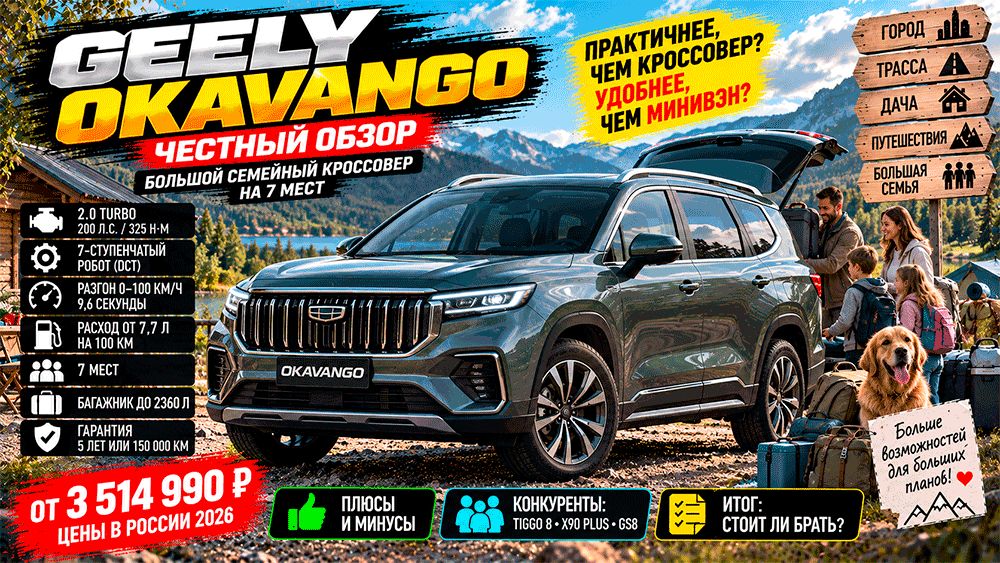Geely Okavango: стоит ли обращать внимание на новый семиместный кроссовер?