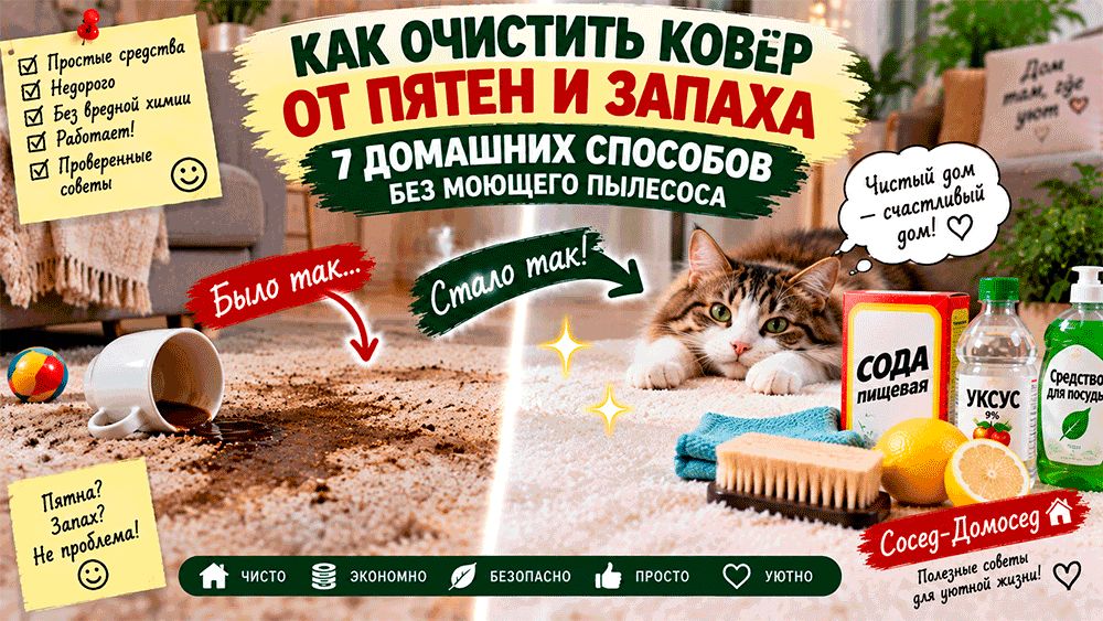 Как очистить ковёр от пятен и запахов: семь проверенных методов без пылесоса