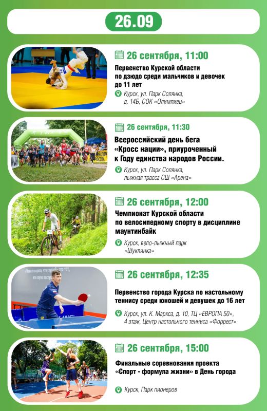 БОЛЬШАЯ СПОРТИВНАЯ НЕДЕЛЯ. На этой неделе будет много соревнований по легкой атлетике, воркауту, тхэквондо, самбо, дзюдо, маунтинбайку, настольному теннису, футболу, волейболу, баскетболу 3х3, киокусинкай, хоккею, выполнению... БОЛЬШАЯ СПОРТИВНАЯ НЕДЕЛЯ. На этой неделе будет много соревнований по легкой атлетике, воркауту, тхэквондо, самбо, дзюдо, маунтинбайку, настольному теннису, футболу, волейболу, баскетболу 3х3, киокусинкай, хоккею, выполнению...