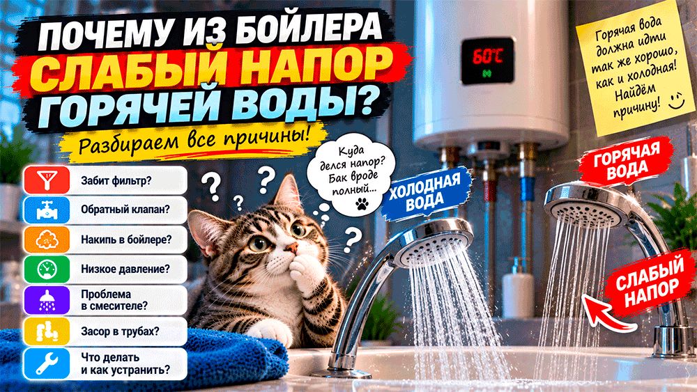 Что делать, если из бойлера идет слабый напор горячей воды?
