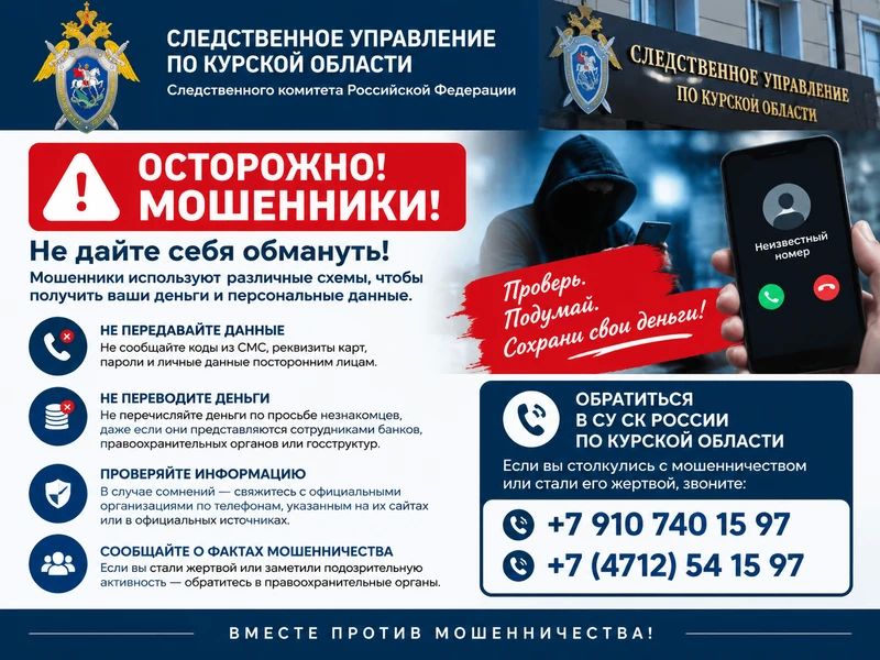 Осторожно, мошенники! СУ СК России по Курской области призывает граждан к бдительности