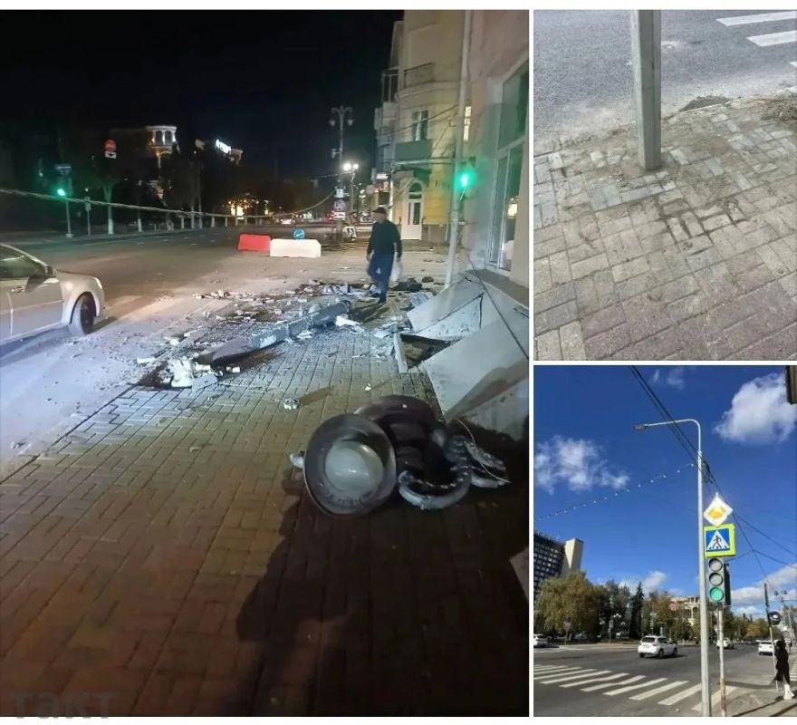 После аварии с автобусом на улице Ленина в Курске заменили фонарный столб