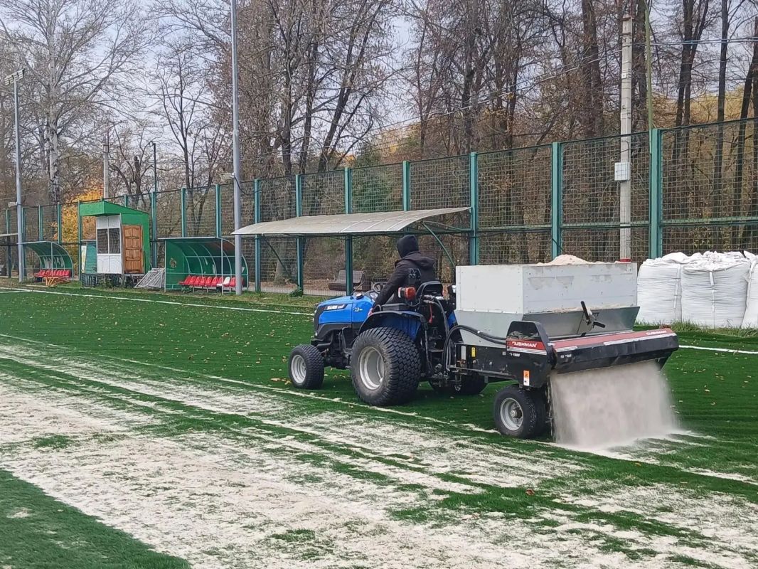 РЕМОНТ ПРОДОЛЖАЕТСЯ. В Курске продолжается ремонт футбольного поля спортивной школы №4 в парке Боева дача